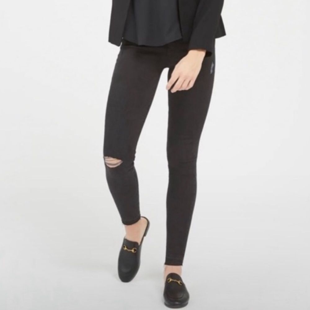 SPANX Black Distressed Pull On Ankle Skinny Jeans Leggings sz Small NWT
